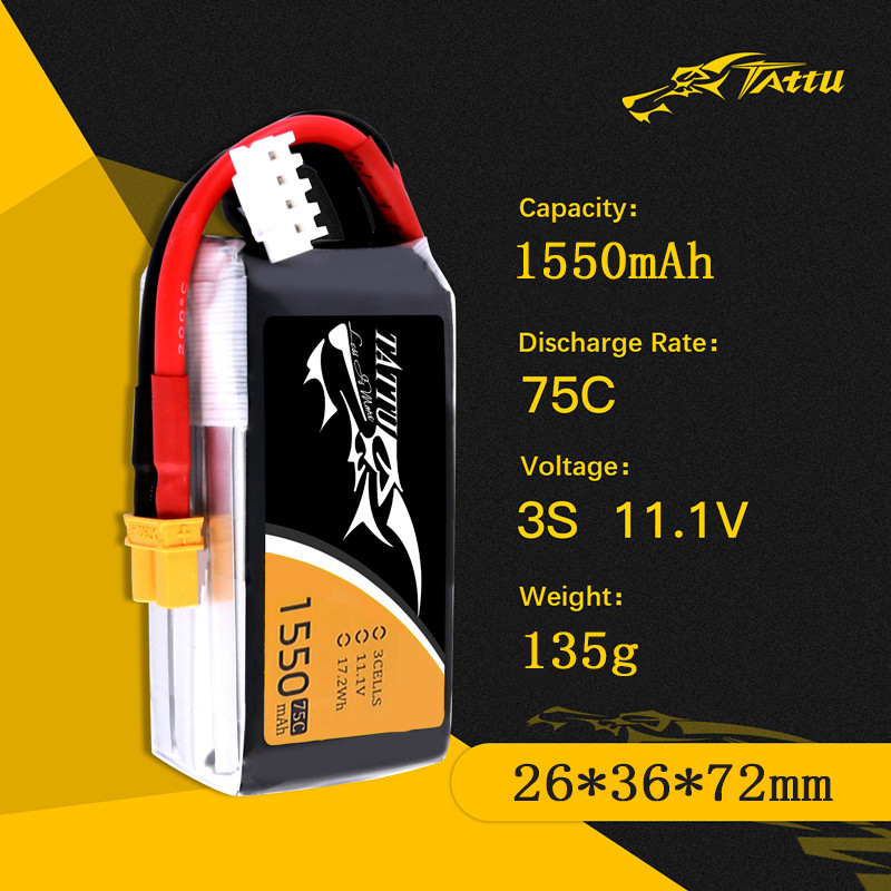 TATTU 3S 11.1V 1550mAh 75C LiP - đánh giá và giá Drone Carrera Rc
